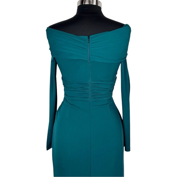 ZAC POSEN FOREST GREEN LONG SLEEVE JERSEY WRAPPED AROUND GOWN DRESS - Picture 11 of 15